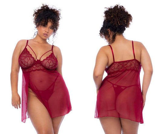 Mapale 7555X Curvy Size Babydoll Color Rosewood.