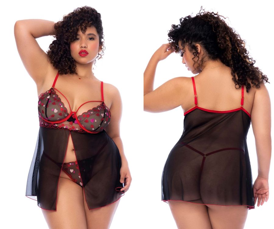 Mapale 7560X Curvy Size Babydoll Color Black-Red.