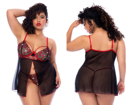 Mapale 7560X Curvy Size Babydoll Color Black-Red.