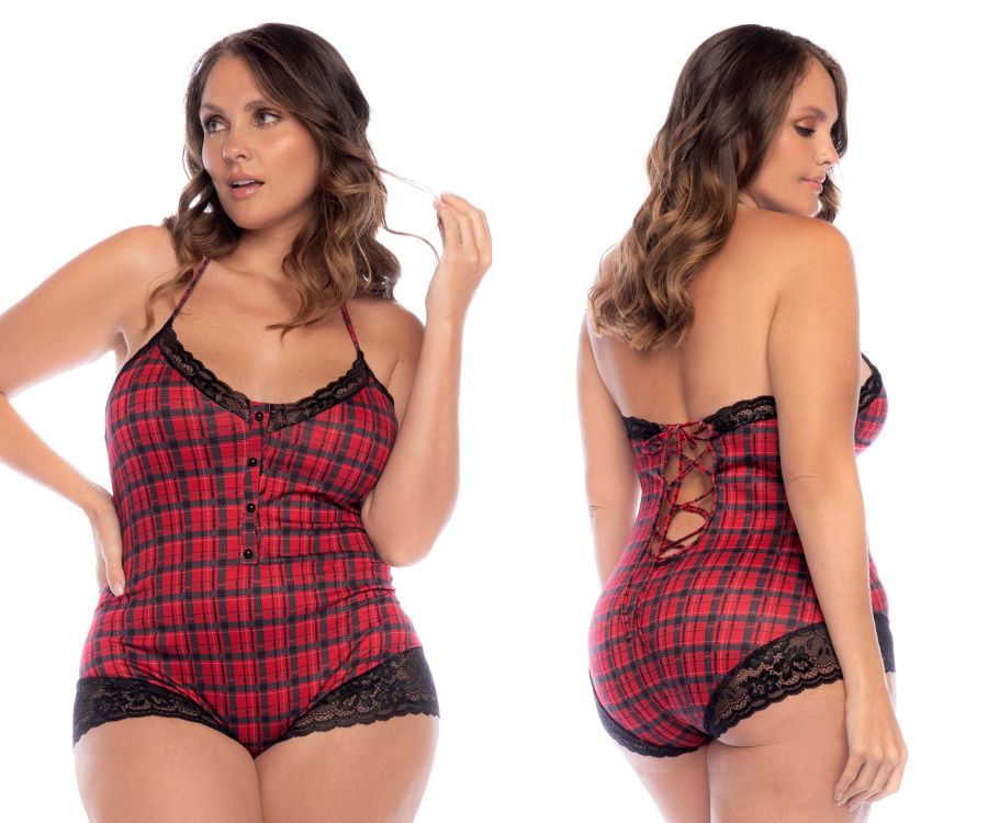 Mapale 7590X Curvy Size Sleep Romper Color Red Plaid.