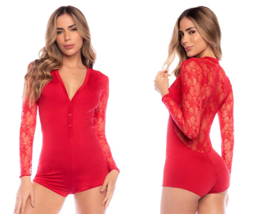 Mapale 7594 Long Sleeve Sleep Romper Color Red.