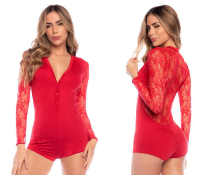 Mapale 7594 Long Sleeve Sleep Romper Color Red.