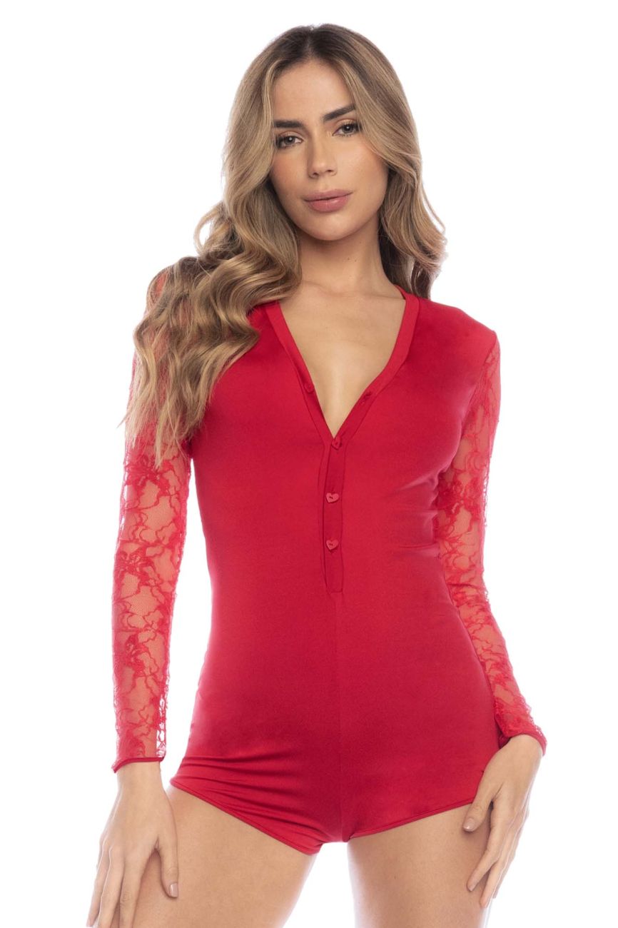 Mapale 7594 Long Sleeve Sleep Romper Color Red.