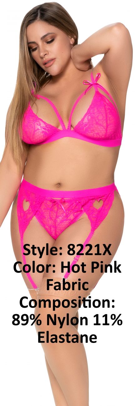 Mapale 8221X Curvy Size Three Piece Garter Set Color Hot Pink.