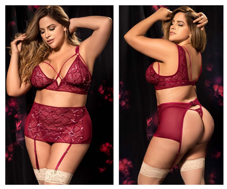 Mapale 8649X Curvy Size Three Piece Set Color Burgundy.