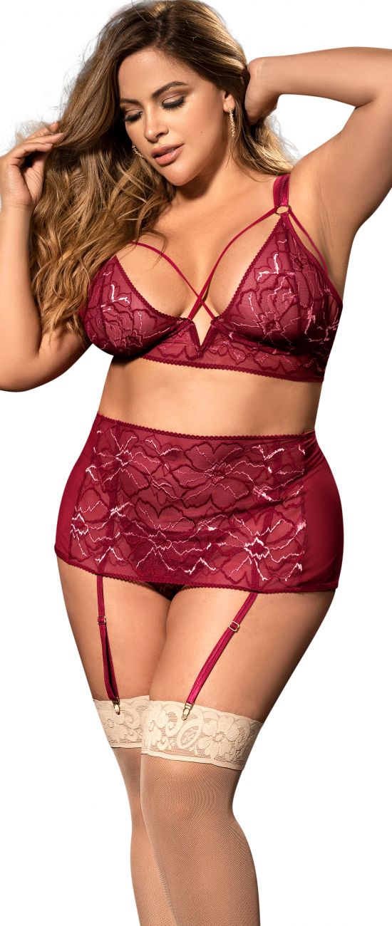 Mapale 8649X Curvy Size Three Piece Set Color Burgundy.