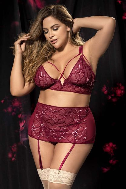 Mapale 8649X Curvy Size Three Piece Set Color Burgundy.