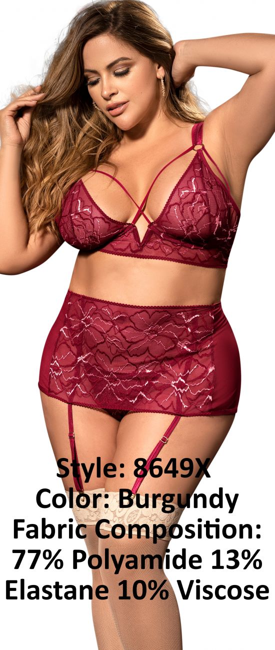 Mapale 8649X Curvy Size Three Piece Set Color Burgundy.