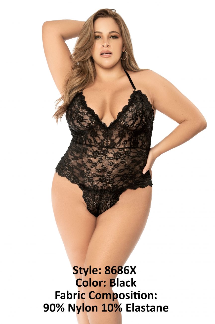 Mapale 8686X Curvy Size Bodysuit Color Black.