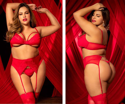 Mapale 8726X Curvy Size Three Piece Set Color Red.