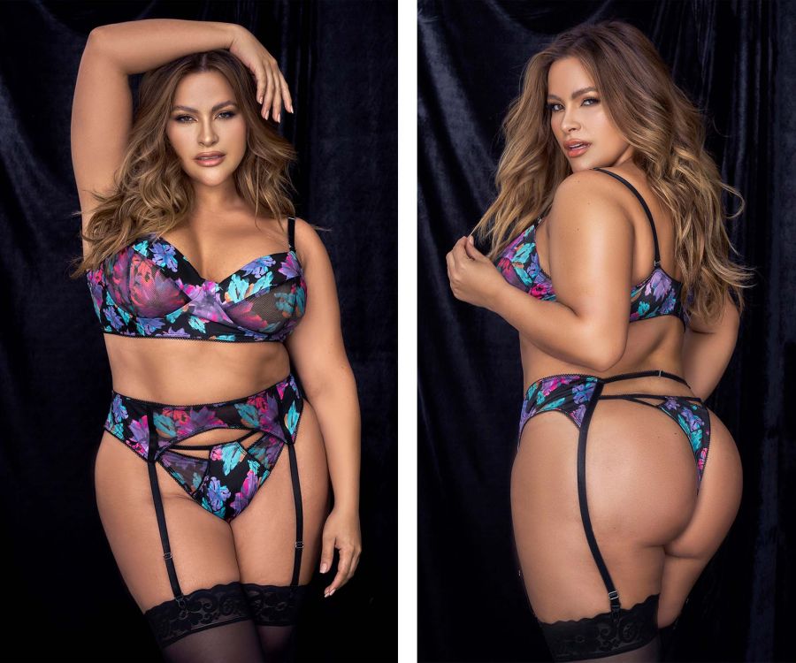 Mapale 8770X Curvy Size Three Piece Set Color Dream Flower Print.