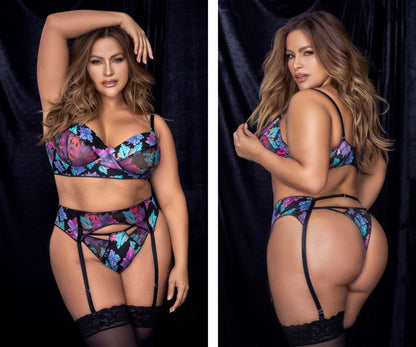 Mapale 8770X Curvy Size Three Piece Set Color Dream Flower Print.
