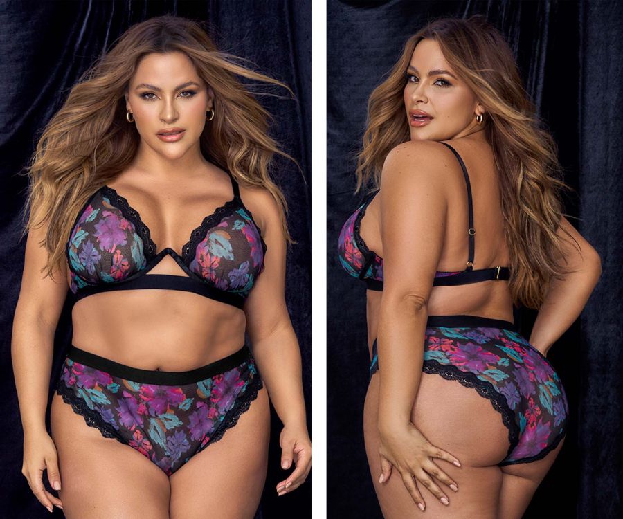 Mapale 8771X Curvy Size Two Piece Set Color Dream Flower Print.