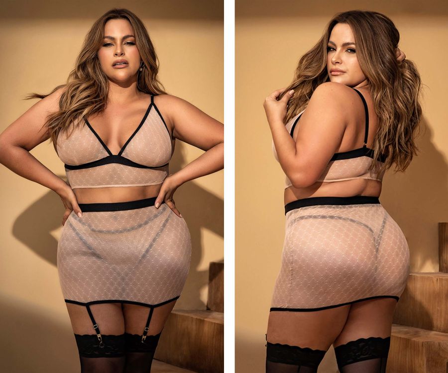 Mapale 8776X Curvy Size Three Piece Set Color Nude-Black.