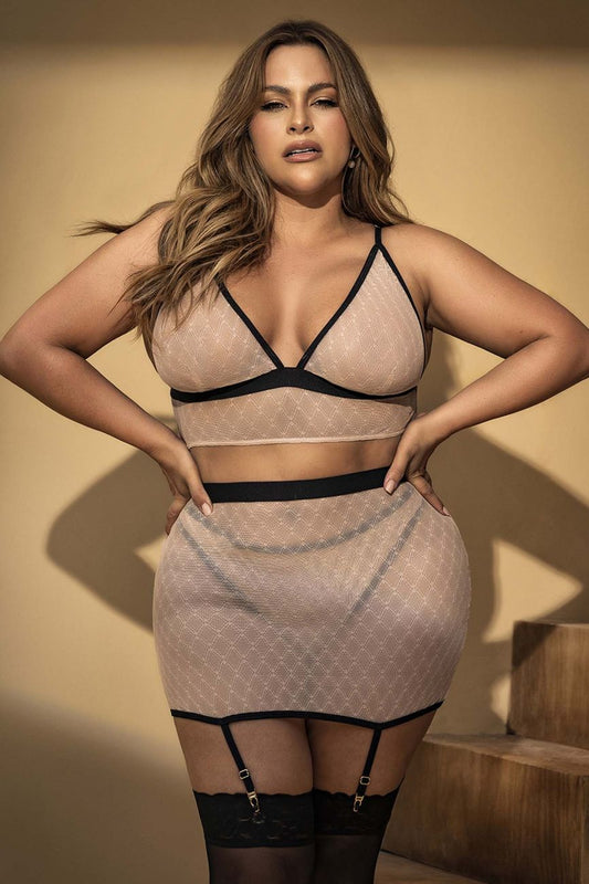 Mapale 8776X Curvy Size Three Piece Set Color Nude-Black.
