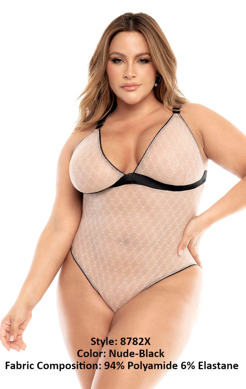 Mapale 8782X Curvy Size Bodysuit Color Nude-Black.