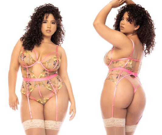 Mapale 8821X Curvy Size Sydney Bodysuit Plus Color Pink Garden.