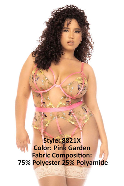 Mapale 8821X Curvy Size Sydney Bodysuit Plus Color Pink Garden.