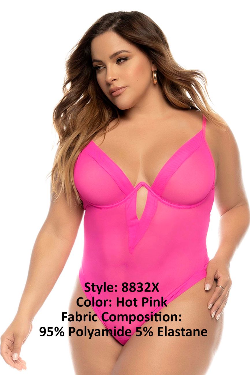 Mapale 8832X Curvy Size Debra Bodysuit Plus Color Hot Pink.