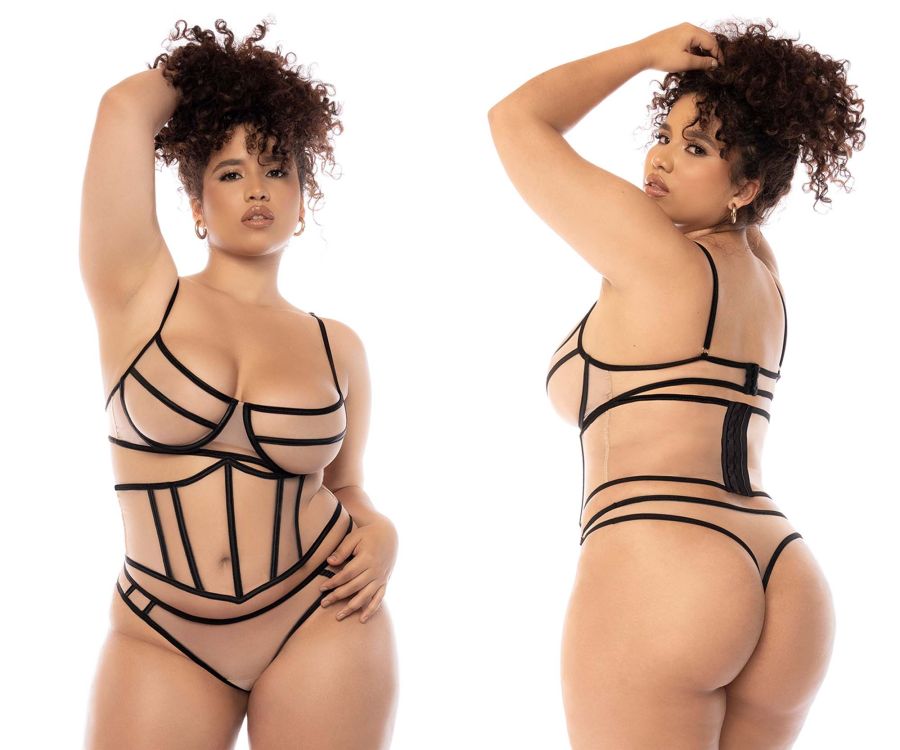 Mapale 8848X Curvy Size Solaine Three Piece Set Plus  Color Nude-Black.