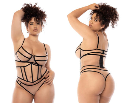 Mapale 8848X Curvy Size Solaine Three Piece Set Plus  Color Nude-Black.