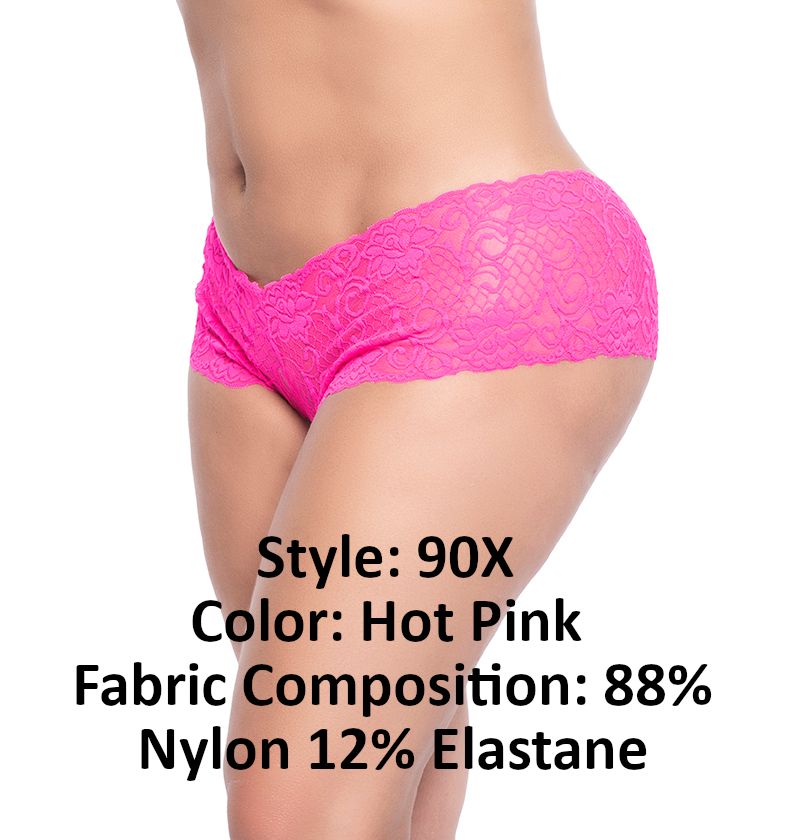 Mapale 90X Curvy Size Lace Boyshort Color Hot Pink.