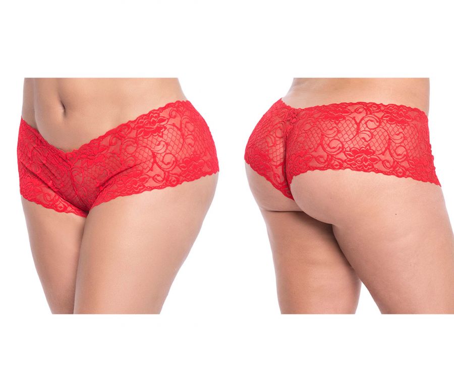 Mapale 90X Curvy Size Lace Boyshort Color Red.