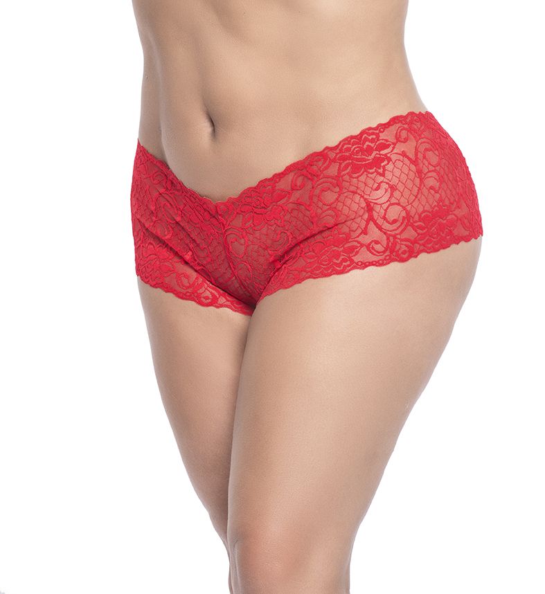 Mapale 90X Curvy Size Lace Boyshort Color Red.