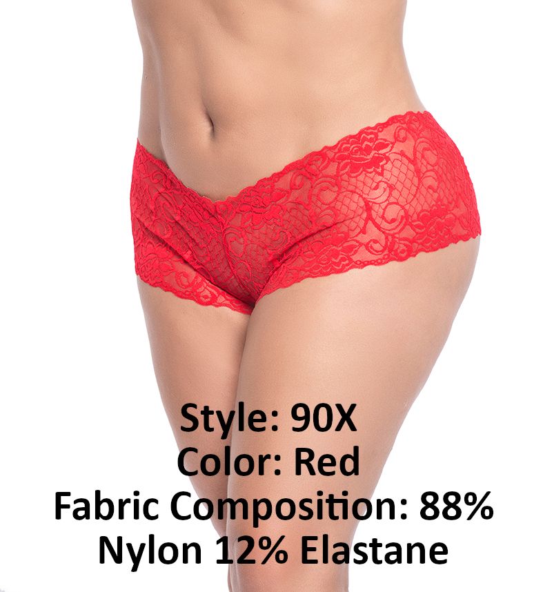 Mapale 90X Curvy Size Lace Boyshort Color Red.