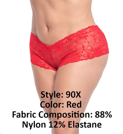 Mapale 90X Curvy Size Lace Boyshort Color Red.