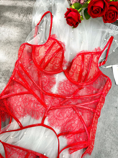 Red Patent Leather Lingerie Set