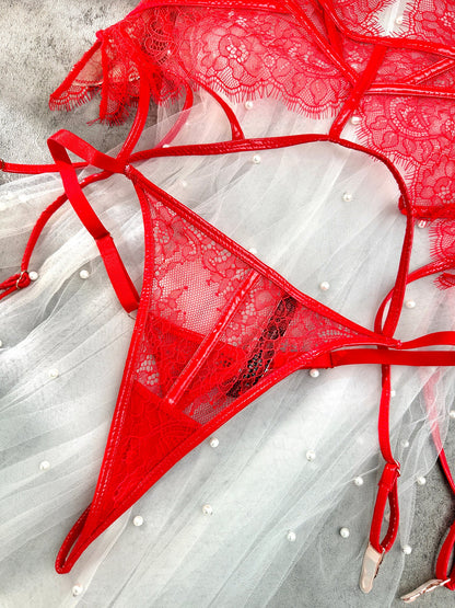 Red Patent Leather Lingerie Set