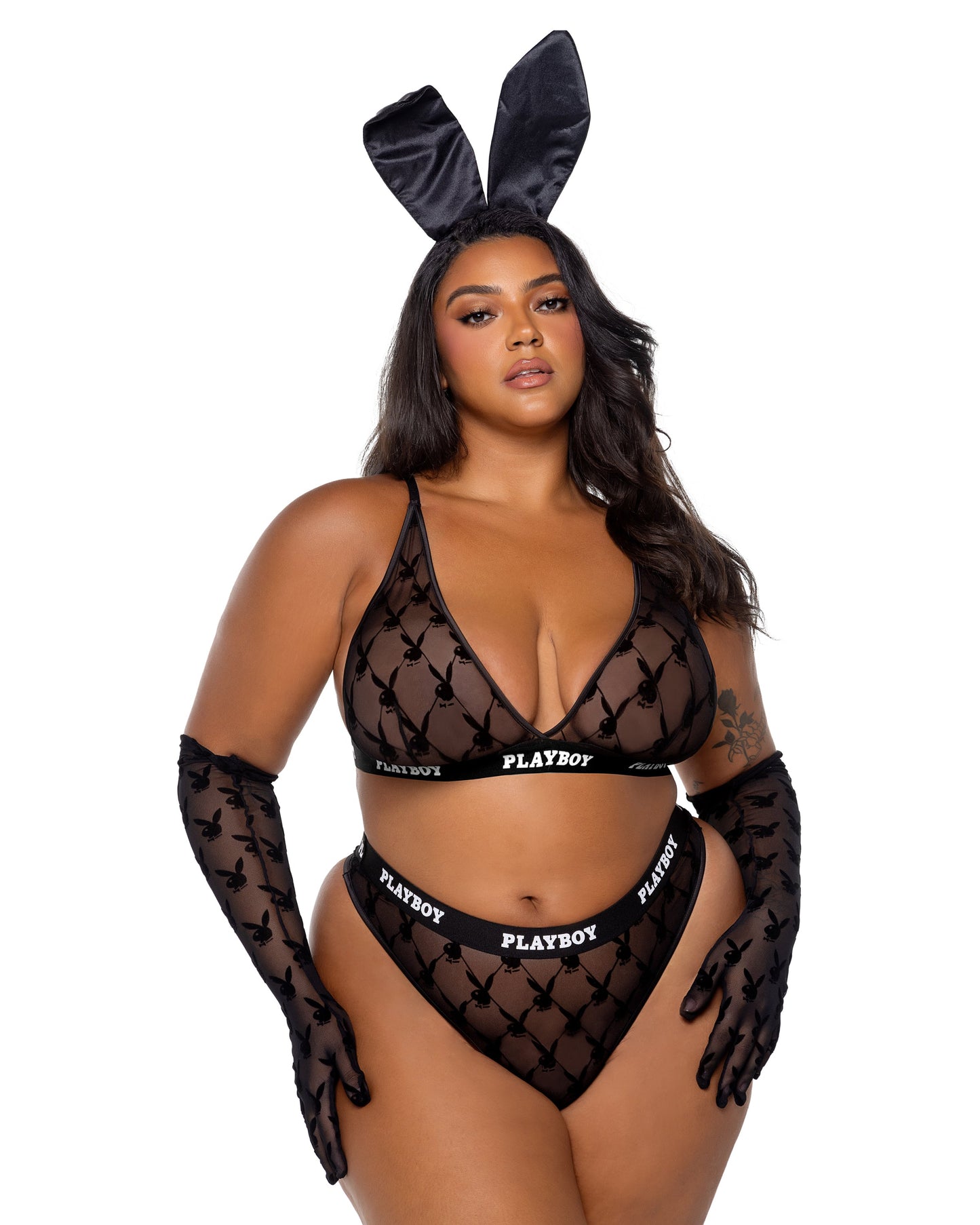 Playboy Flocked Bunny Bralette 2pc Set Roma Confidential
