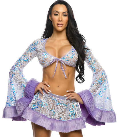 J. Valentine Rave Sequin Faux Fur Trimmed Wrap Top