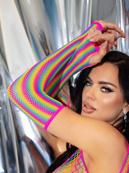 Rainbow Net Fingerless Arm Warmer Gloves