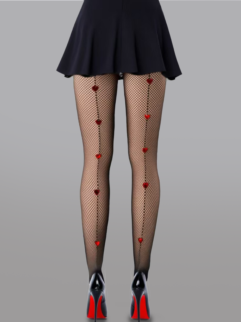 Heart Pattern Fishnet Tights.