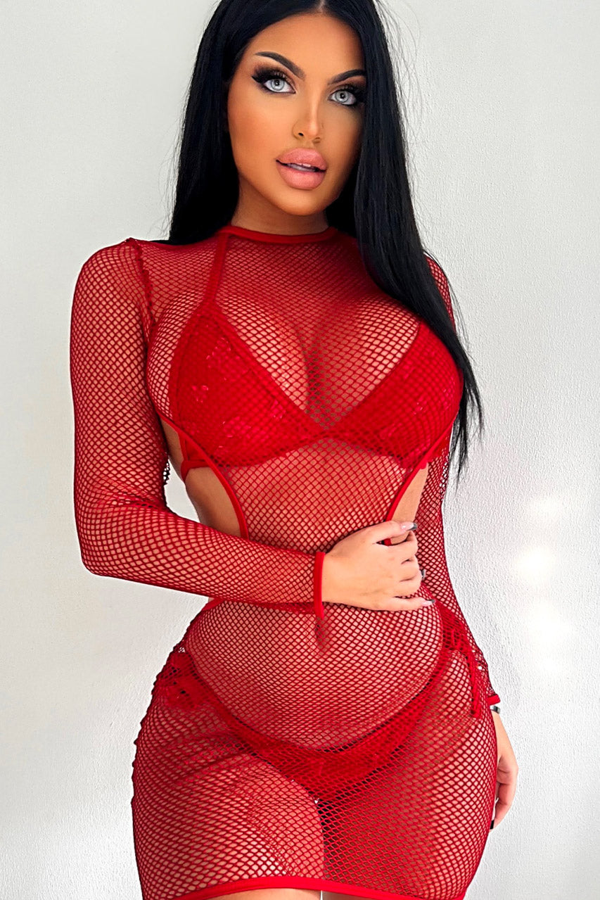 Racy Sheer Red Micro Mini Dress.