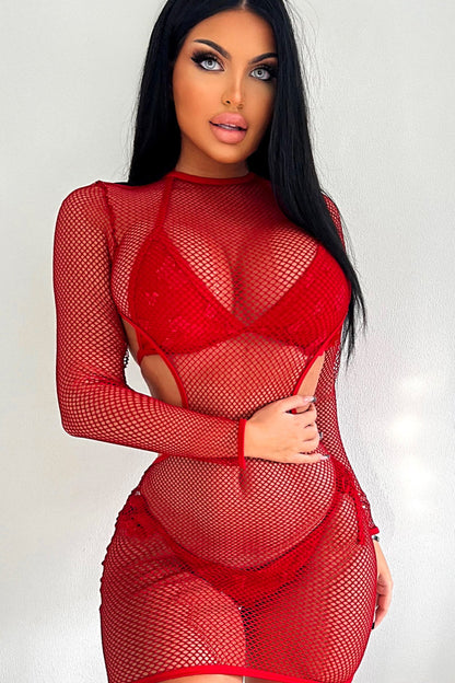 Racy Sheer Red Micro Mini Dress.