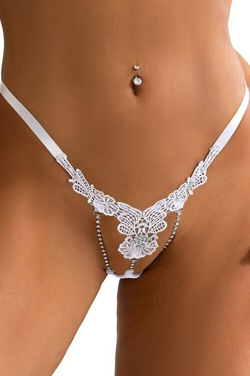 Crochet Rhinestone Crotchless Panty.