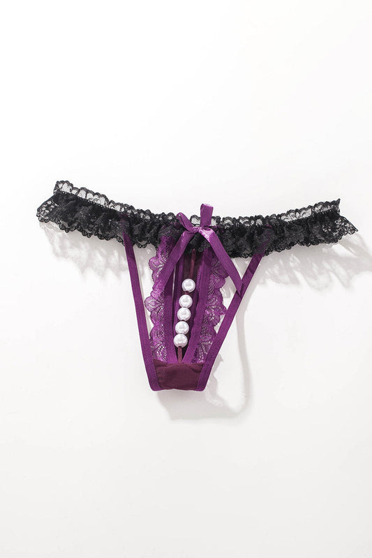 Crotchless ruffle Lace Thong.