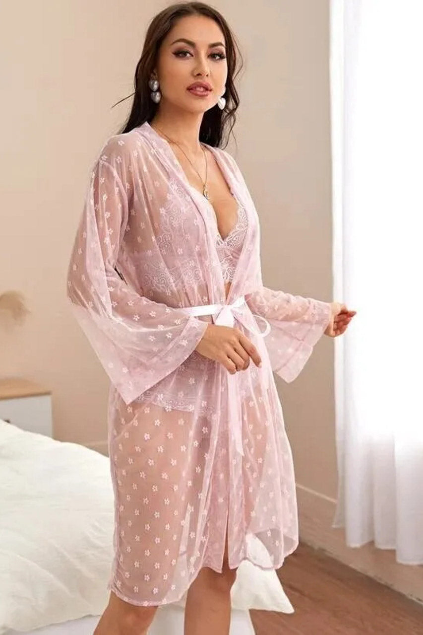 French Dot Mesh Bridal Robe and Bra Set.
