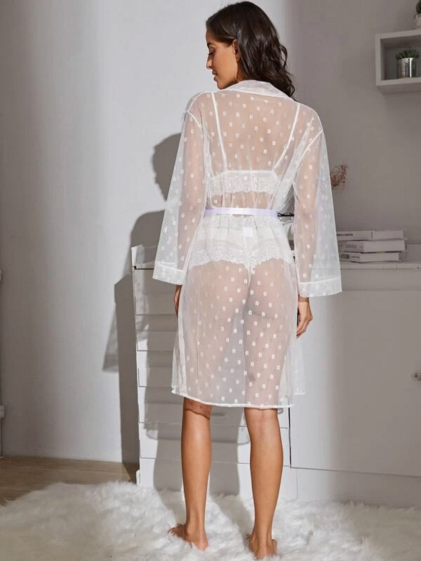 French Dot Mesh Bridal Robe and Bra Set.