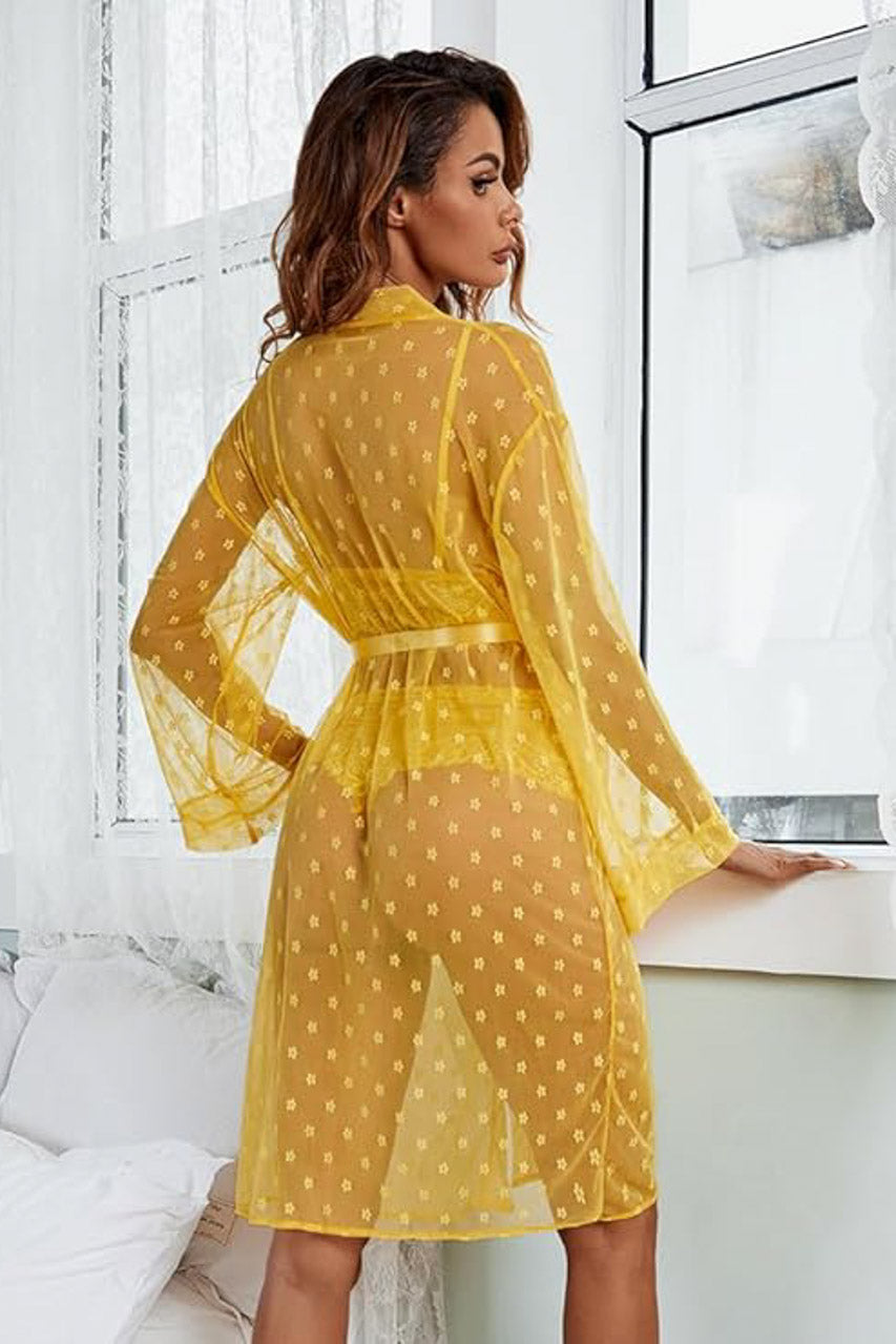 French Dot Mesh Robe and Bra Set