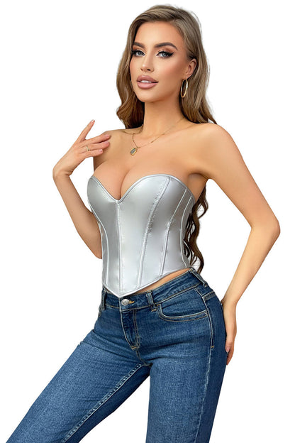 Faux Leather Silver Sweetheart Corset.