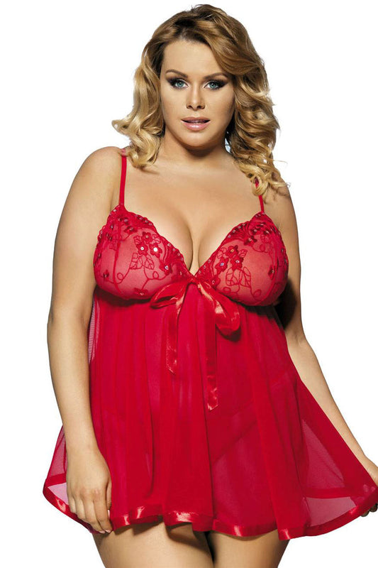 Plus Size Mesh and Floral Babydoll.