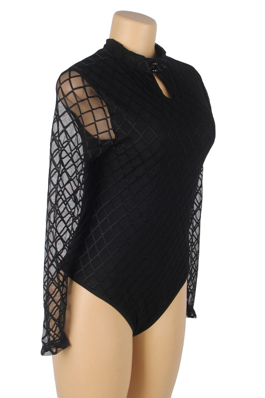 High Neck Mesh Sleeve Lingerie Teddy.