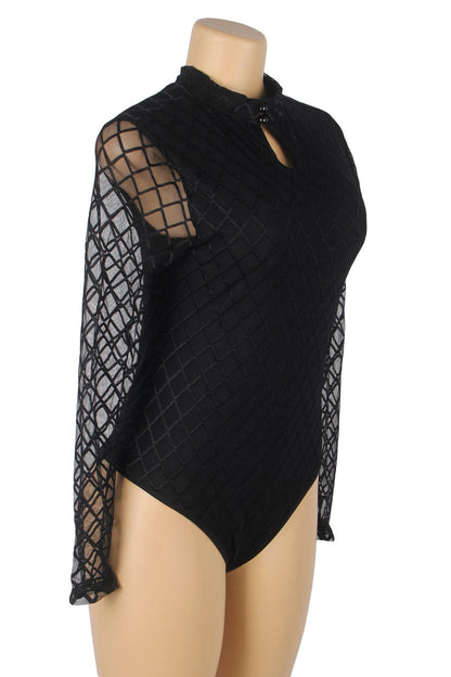 High Neck Mesh Sleeve Lingerie Teddy.