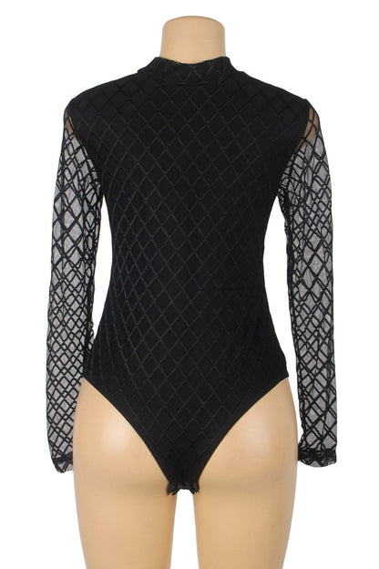 High Neck Mesh Sleeve Lingerie Teddy.