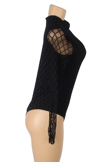High Neck Mesh Sleeve Lingerie Teddy.