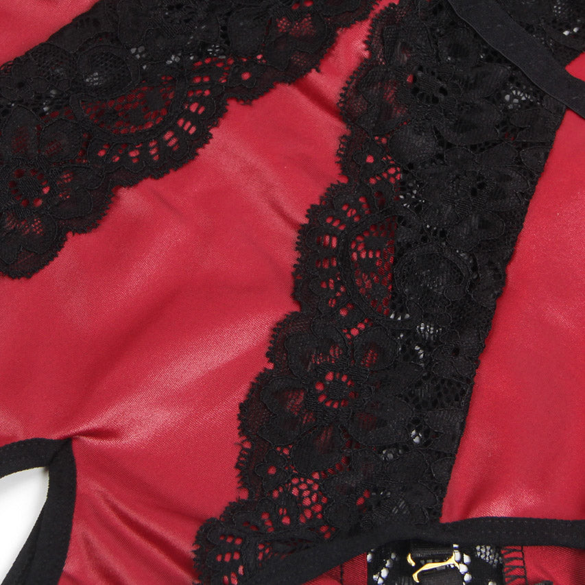 Burgundy Faux Leather Teddy Lingerie.